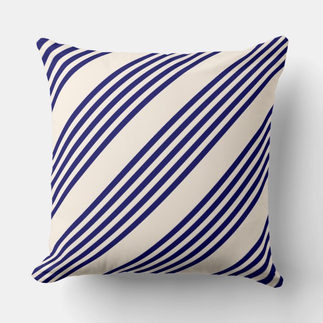 Navy blue and beige five stripes pattern cushion (Front)