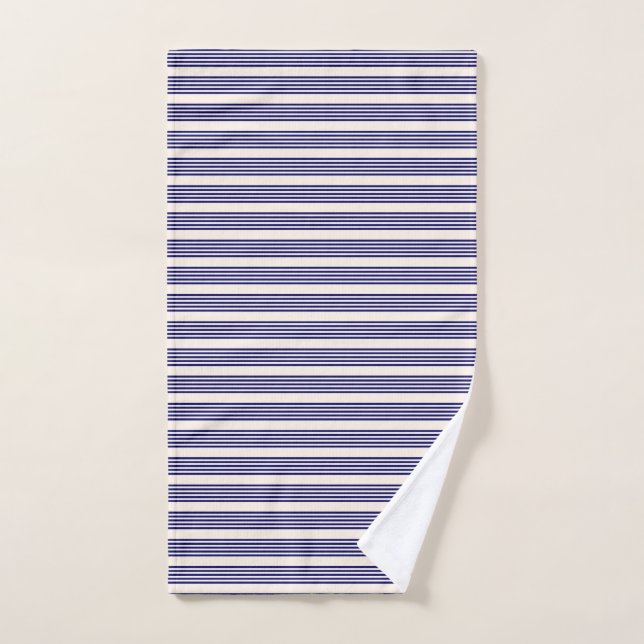 Navy blue and beige five stripes pattern hand towel (Hand Towel)