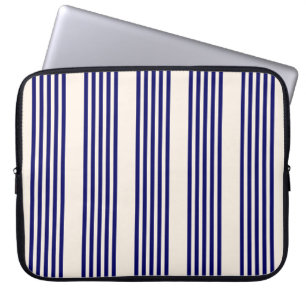 Navy blue and beige five stripes pattern laptop sleeve