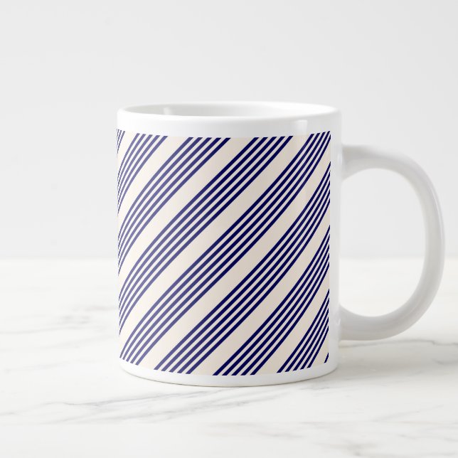 Navy blue and beige five stripes pattern large coffee mug (Right)
