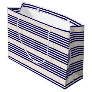 Navy blue and beige five stripes pattern large gift bag