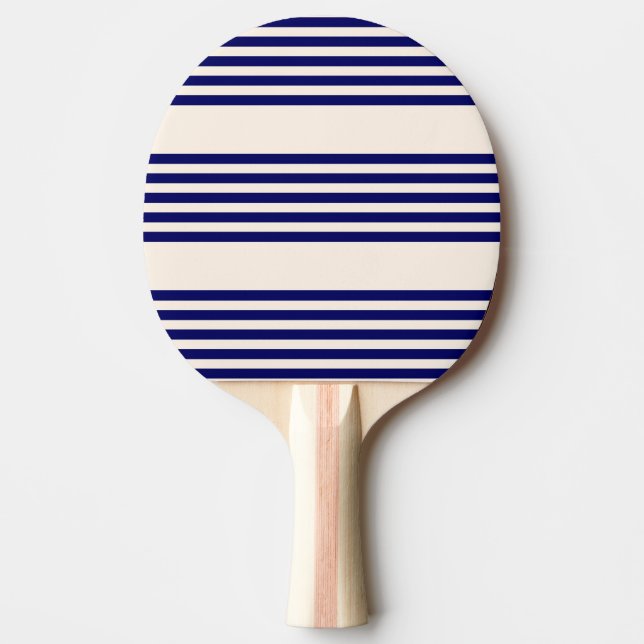 Navy blue and beige five stripes pattern ping pong paddle (Front)