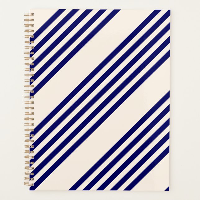 Navy blue and beige five stripes pattern planner (Front)