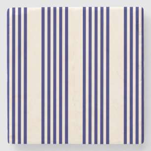 Navy blue and beige five stripes pattern stone coaster