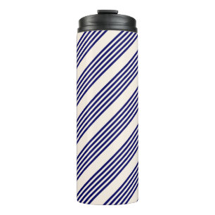 Navy blue and beige five stripes pattern thermal tumbler