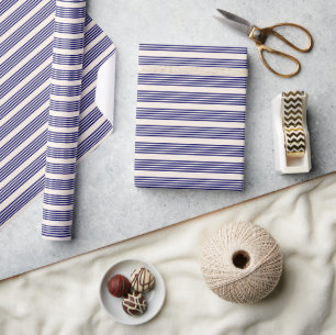 Navy blue and beige five stripes pattern wrapping paper