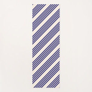 Navy blue and beige five stripes pattern yoga mat