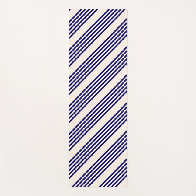 Navy blue and beige five stripes pattern yoga mat (Front)