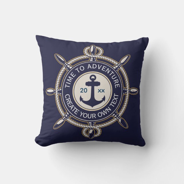Navy Blue and Beige Round with Coastal Compass Cushion (Front)