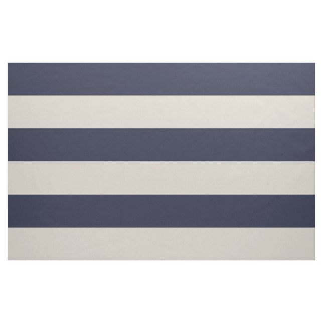 Navy Blue and Beige Wide Stripes Large Scale Fabric (Yard)