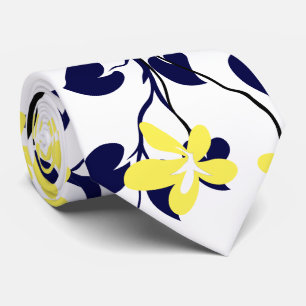 Navy blue and black branch, yellow flowers tie