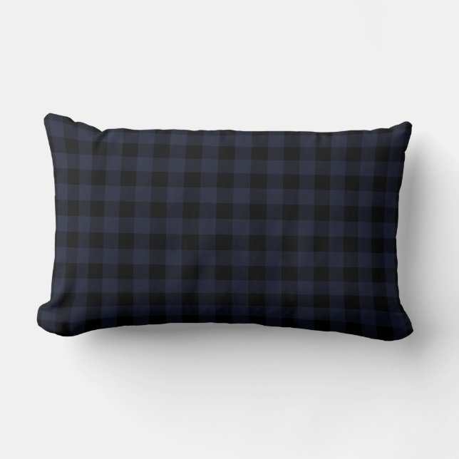 Navy Blue and Black | Buffalo Plaid Style Lumbar Cushion (Front)