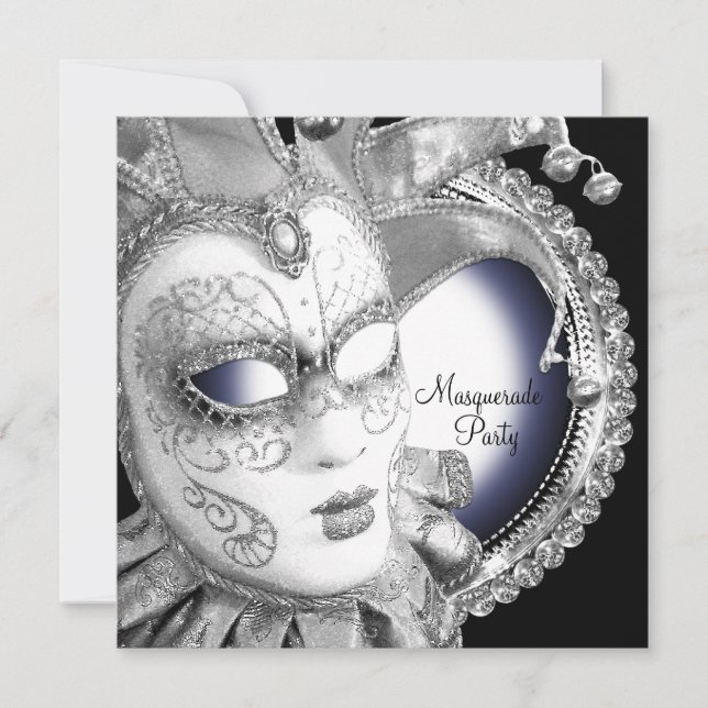 Navy Blue and Black Masquerade Party Invitations (Front)