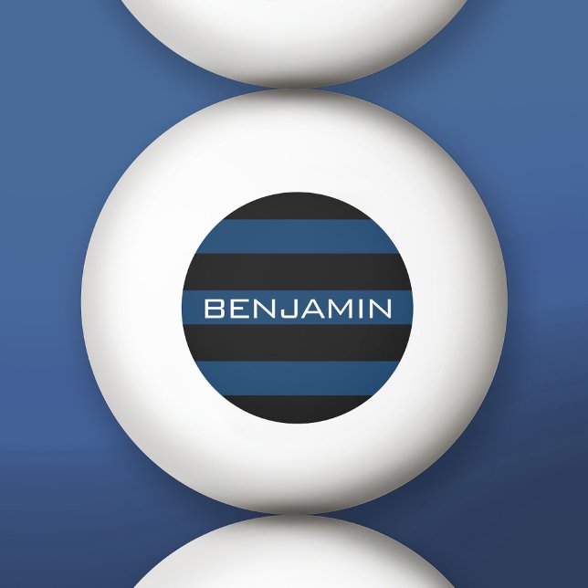 Navy Blue and Black Rugby Stripes with Custom Name Ping Pong Ball (Custom Ping Pong Ball)