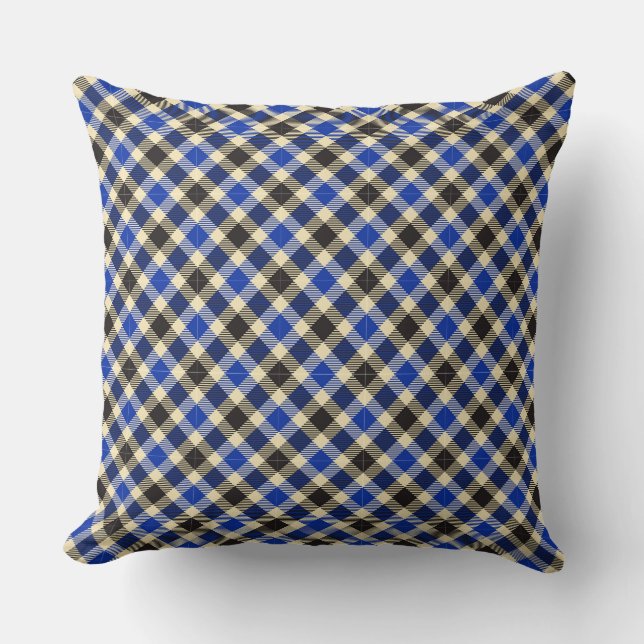 Navy Blue and Black Tartan Plaid 2 Square Pillow (Front)