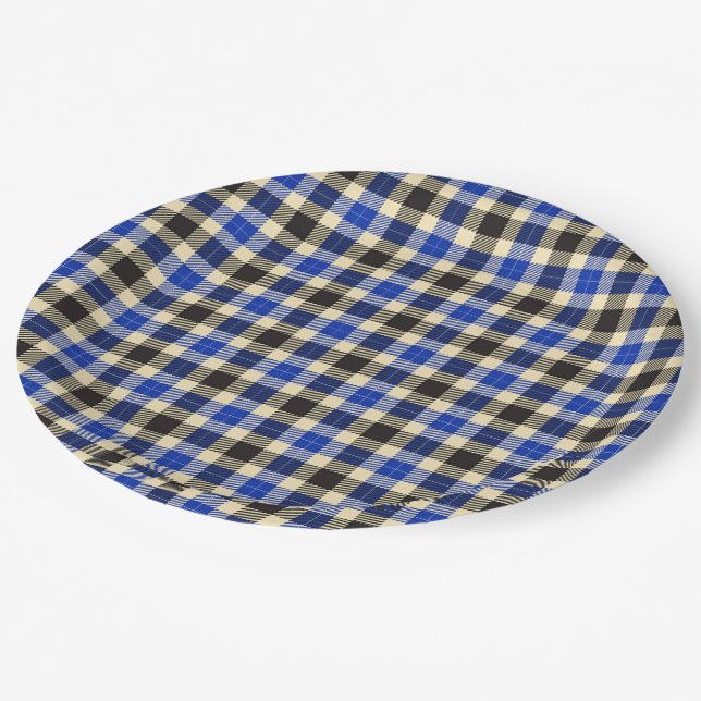 Navy Blue and Black Tartan Plaid Paper Plates (Angled)