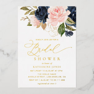 navy blue and blush floral bridal shower