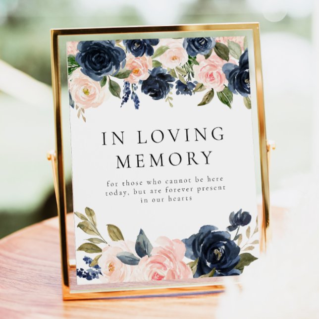 Navy Blue and Blush Floral In Loving Memory Sign (Creator Uploaded)