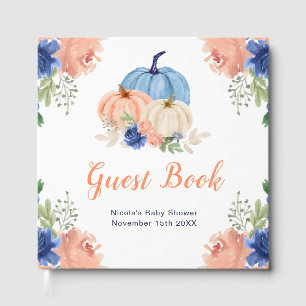 Navy Blue and Blush Floral Pumpkins Baby Shower Guest Book