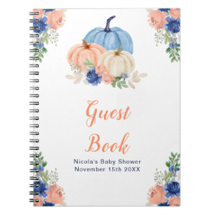 Navy Blue and Blush Floral Pumpkins Baby Shower Notebook