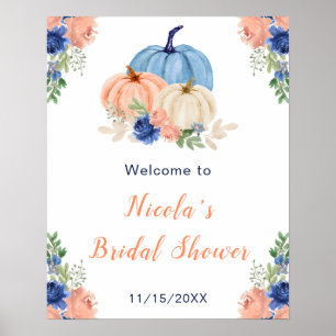 Navy Blue and Blush Floral Pumpkins Bridal Welcome Poster