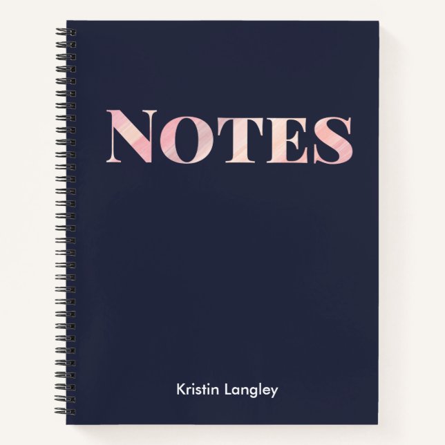 Navy Blue and Blush Notes Personalised Notebook (Front)