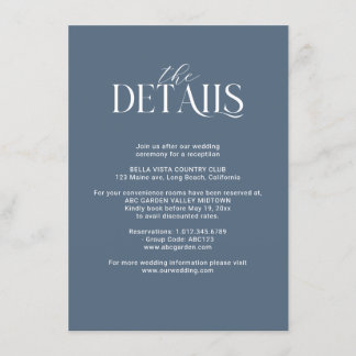 Navy Blue and Blush Pink Floral Bouquet Details Enclosure Card