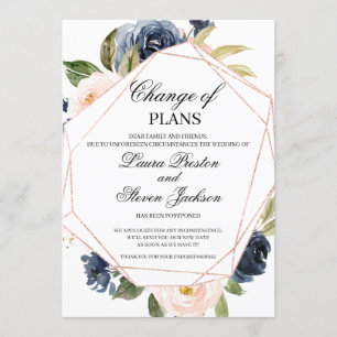 Navy Blue and Blush Pink Floral Change of Plans Invitation