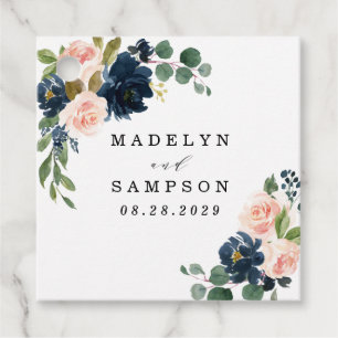 Navy Blue and Blush Pink Floral Country Wedding Favour Tags