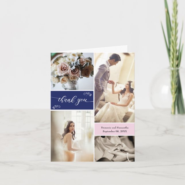 Navy blue and Blush Pink Script Thank you Collage (Front)