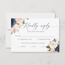 Navy Blue and Blush Pink Wedding RSVP Cards
