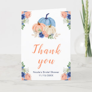 Navy Blue and Blush  Pumpkins Bridal Shower  Thank You Card
