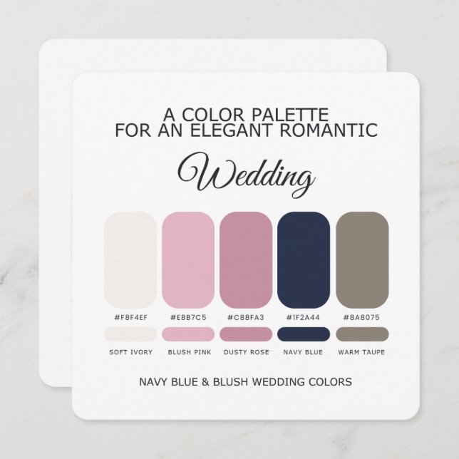 Navy Blue and Blush Wedding Color Palette Card (Front/Back)