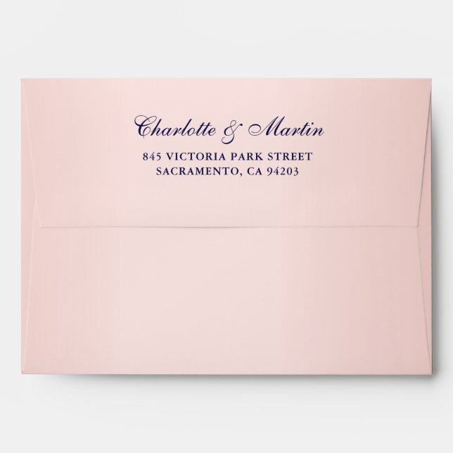 Navy Blue and Blush Wedding Envelope (Back (Top Flap))