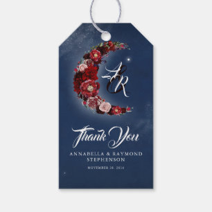 Navy Blue and Burgundy Floral Moon Wedding Gift Tags