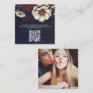 Navy Blue and Burgundy Floral Wedding QR Code Enclosure Card