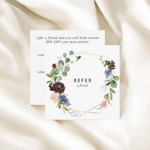Navy Blue And Burgundy Flowers Geometric Referral Card