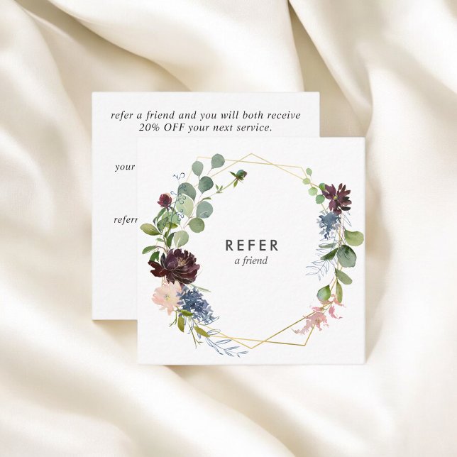 Navy Blue And Burgundy Flowers Geometric Referral Card (Creator Uploaded)