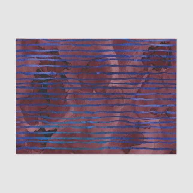 Navy Blue and Burgundy Striped Pattern Tissue Paper (Front)