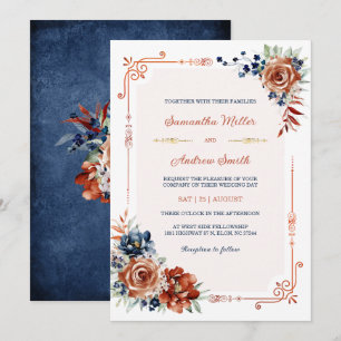 Navy Blue and Burnt Orange Gold Wedding Template