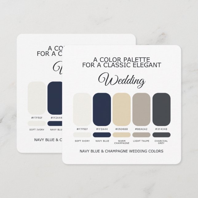 Navy Blue and Champagne Wedding Color Palette Card (Front/Back)