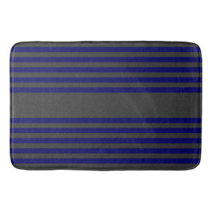 Navy blue and charcoal five stripes pattern bath mat