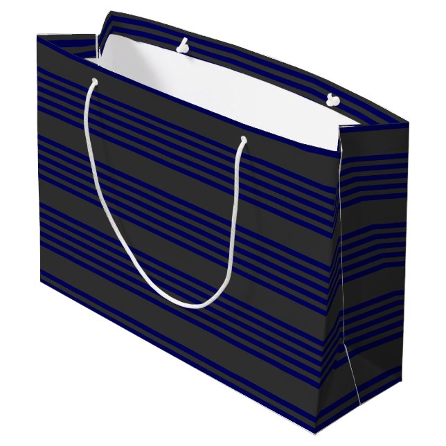 Navy blue and charcoal five stripes pattern large gift bag (Back Angled)