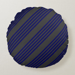 Navy blue and charcoal five stripes pattern round cushion