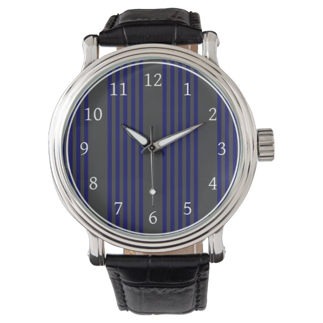 Navy blue and charcoal five stripes pattern watch (Front)
