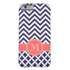 Navy Blue and Coral Chevron Custom Monogram