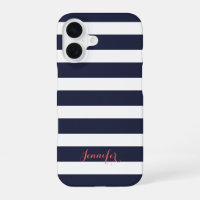 Navy Blue and Coral Classic Stripes Monogram