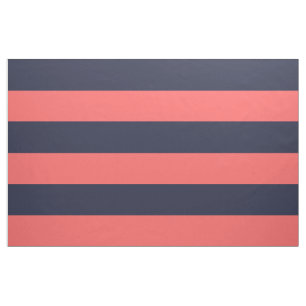 Navy Blue and Coral Wide Stripes Large Scale Fabric