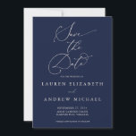 Navy Blue and Cream Minimalist Save the Date Invit Invitation<br><div class="desc">This navy blue Save the Date card features a minimalist cream background with navy blue text. Fully customisable with names,  dates,  location,  background colour,  etc...  For more detailed customisation,  click the "Customise Further" link. Matching wedding suite items are also available in this collection.</div>