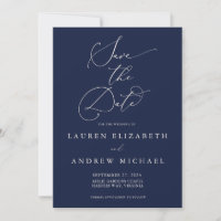 Navy Blue and Cream Minimalist Save the Date Invit